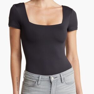 Flattering RDI Stacy Square Neck Black Nylon Spandex Bodysuit